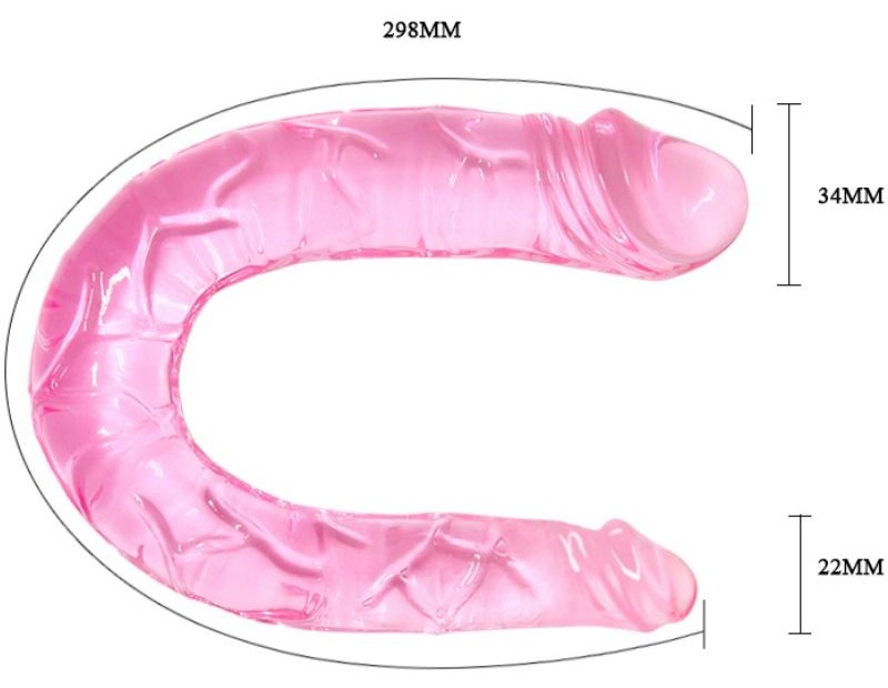 Průsvitné oboustranné růžové dildo 30 cm s rozdílnými průměry